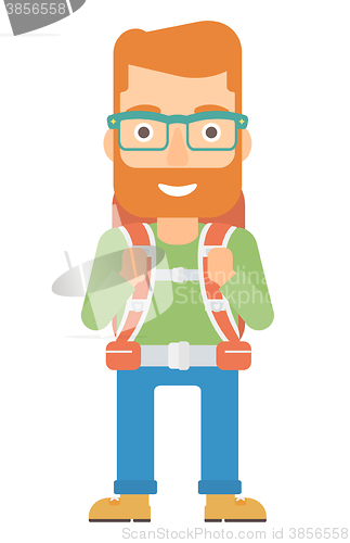 Image of Cheerful man with backpack .