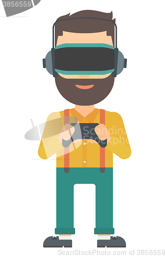 Image of Man wearing virtual reality headset.