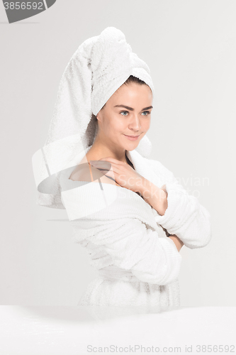 Image of The girl with a clean skin in bathroom