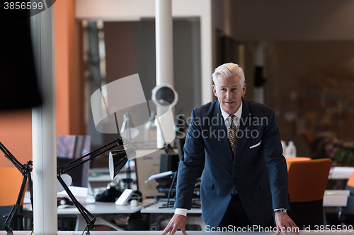 Image of portrait of handsome senior business man at modern office