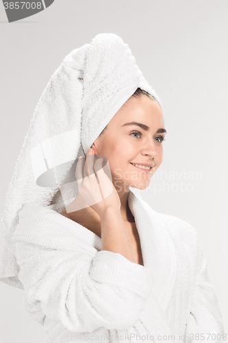 Image of The girl with a clean skin in bathroom