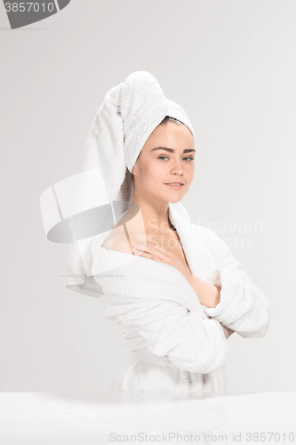 Image of The girl with a clean skin in bathroom