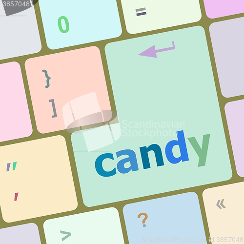 Image of candy key on computer keyboard button vector illustration