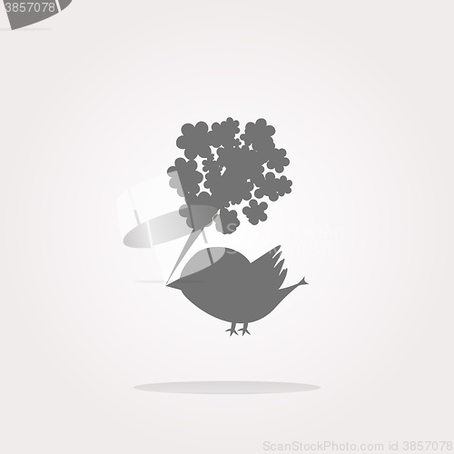 Image of vector bird and flowers button, icon isolated on white. Web Icon Art. Graphic Icon Drawing