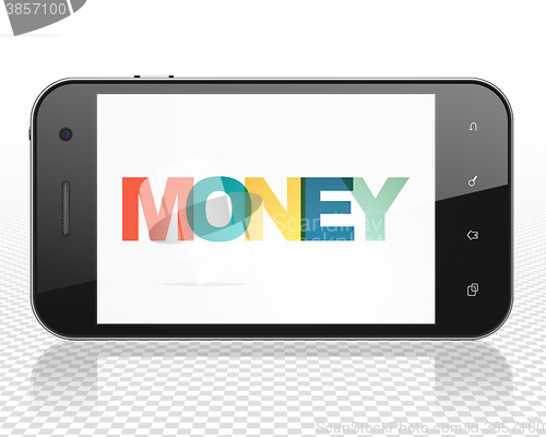 Image of Currency concept: Smartphone with Money on  display