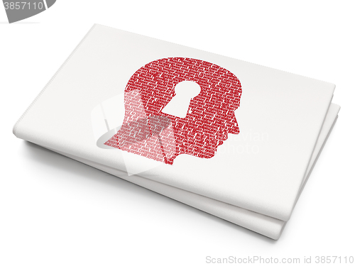 Image of Data concept: Head With Keyhole on Blank Newspaper background
