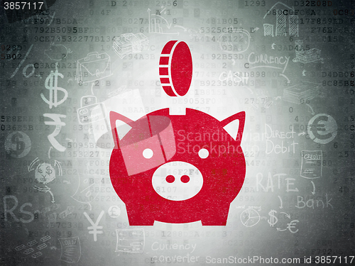 Image of Money concept: Money Box With Coin on Digital Paper background