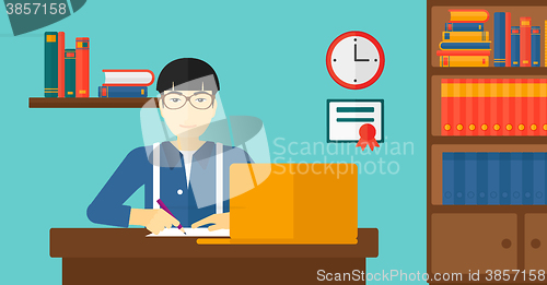 Image of Man using laptop for education.