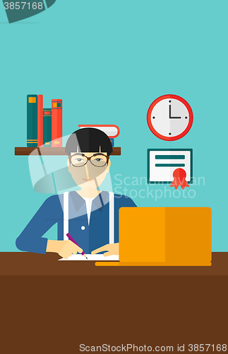 Image of Man using laptop for education.