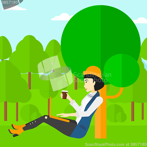 Image of Woman using laptop for education.