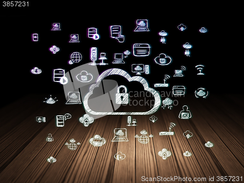 Image of Cloud technology concept: Cloud With Padlock in grunge dark room