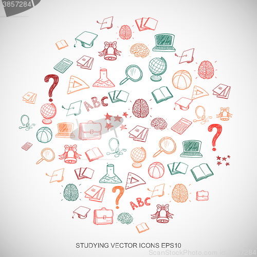 Image of Education Multicolor doodles Hand Drawn Education Icons set on White. EPS10 vector illustration.