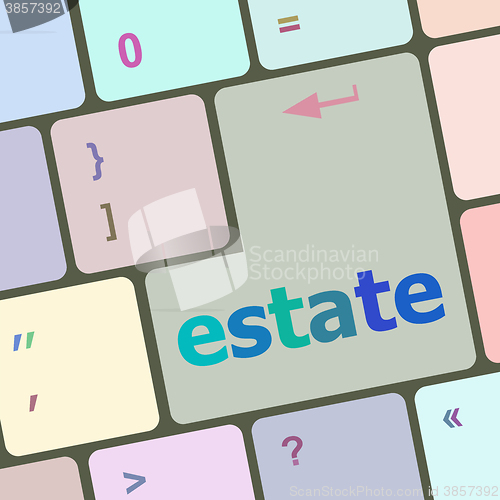 Image of estate word on keyboard key, notebook computer button vector illustration