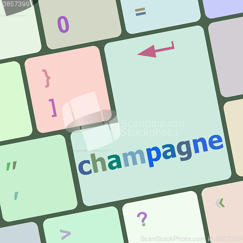 Image of champagne button on computer pc keyboard key vector illustration