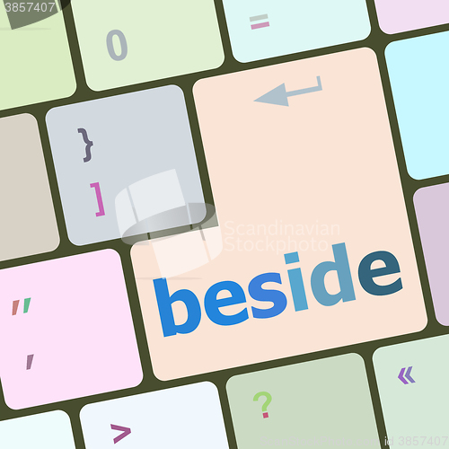 Image of beside word on keyboard key, notebook computer button vector illustration