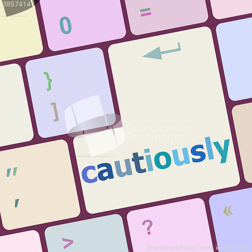 Image of cautiously key on computer keyboard button vector illustration