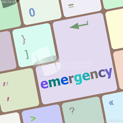 Image of emergency word on keyboard key, notebook computer button vector illustration