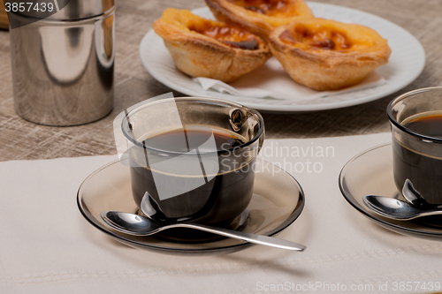 Image of Portuguese Custard Tarts with Coffee