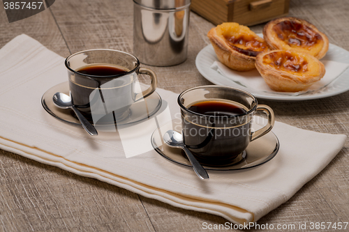 Image of Portuguese Custard Tarts with Coffee