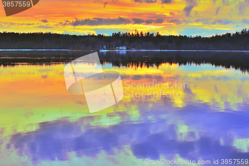 Image of Northern bright summer sunset on river