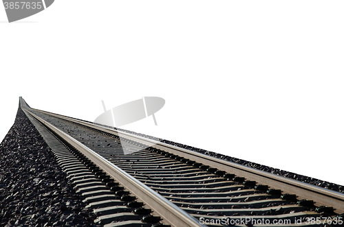 Image of Railroad tracks closeup isolated on white