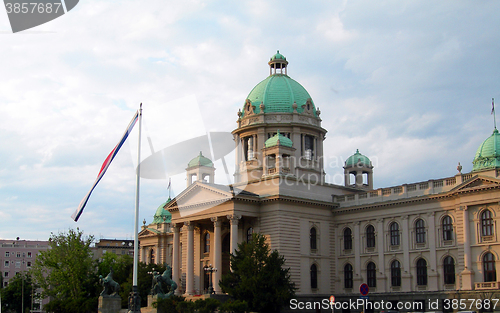 Image of     Parliament building  national flag Belgrade Serbia Europe   