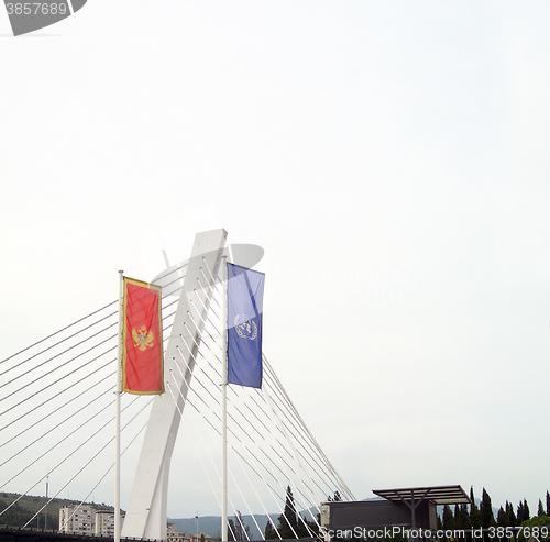 Image of Millennium suspension Bridge over river Moraca Podgorica Montene
