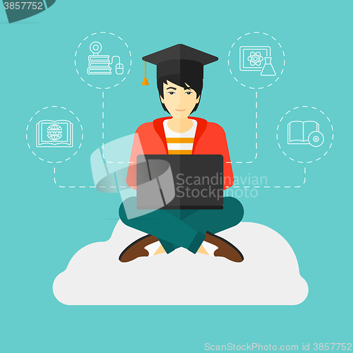 Image of Graduate sitting on cloud.