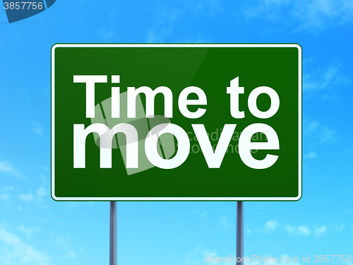 Image of Time concept: Time to Move on road sign background