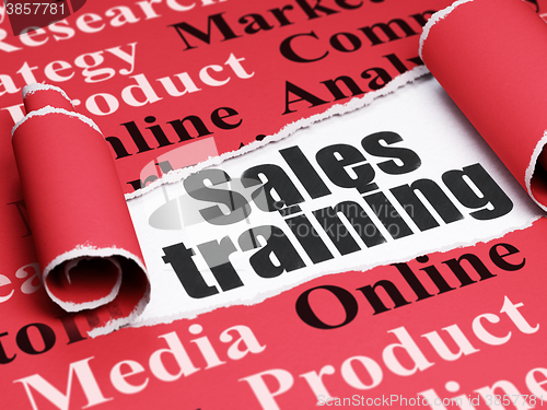 Image of Marketing concept: black text Sales Training under the piece of  torn paper