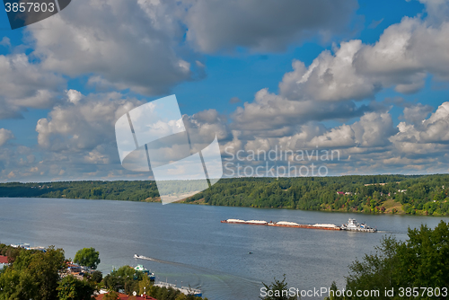 Image of Barge with cargo on Volga river