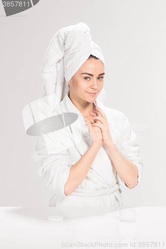 Image of The girl with a clean skin in bathroom