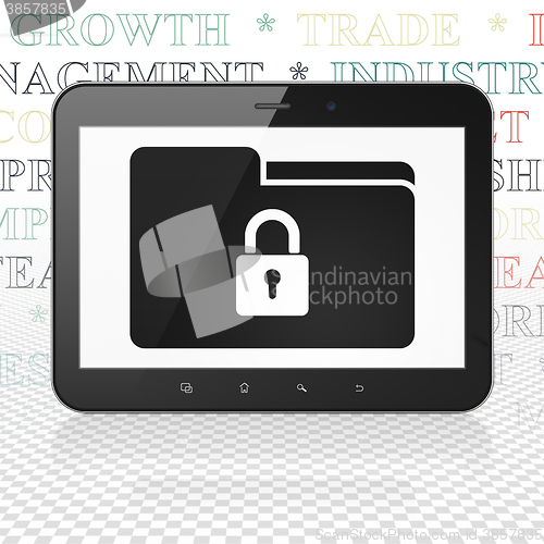 Image of Business concept: Tablet Computer with Folder With Lock on display