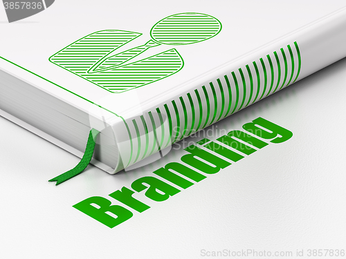 Image of Advertising concept: book Business Man, Branding on white background