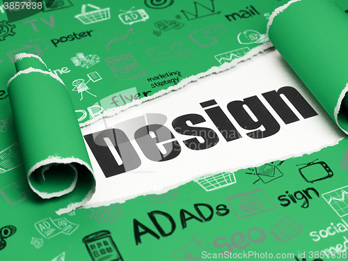Image of Advertising concept: black text Design under the piece of  torn paper