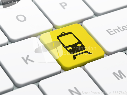Image of Vacation concept: Train on computer keyboard background