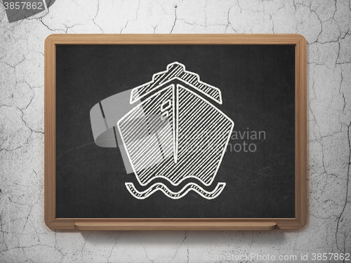 Image of Vacation concept: Ship on chalkboard background