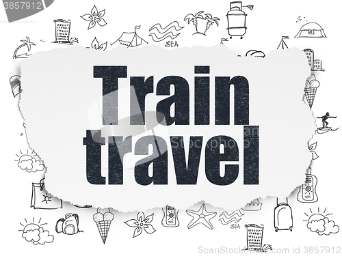 Image of Vacation concept: Train Travel on Torn Paper background