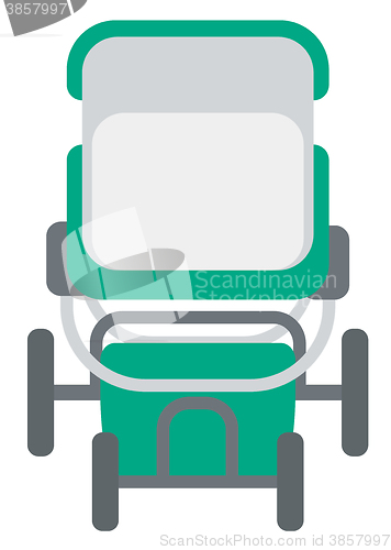 Image of Green baby carriage.