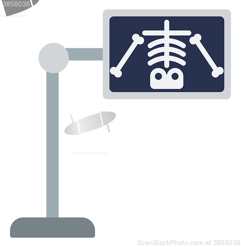 Image of X-ray machine with image of skeleton.