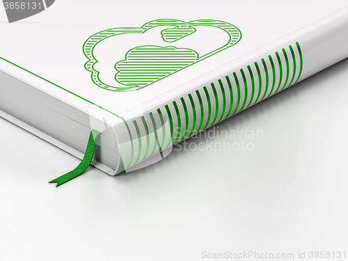 Image of Cloud networking concept: closed book, Cloud on white background