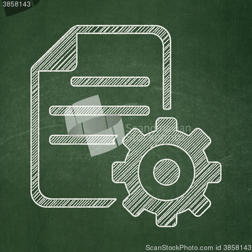 Image of Programming concept: Gear on chalkboard background