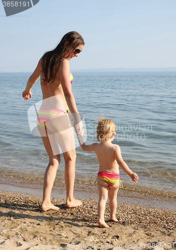 Image of Mother and daughter in same bikinis