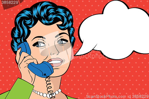 Image of woman chatting on the phone, pop art illustration