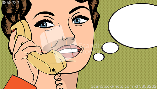 Image of woman chatting on the phone, pop art illustration