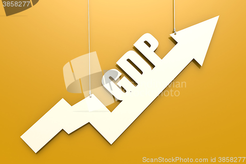 Image of White arrow with GDP word hang on yellow background