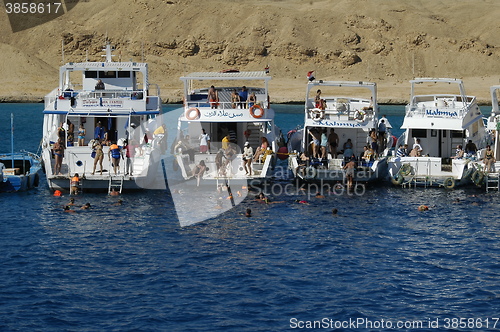 Image of Parking of tourist ships on Red sea, Hurghada