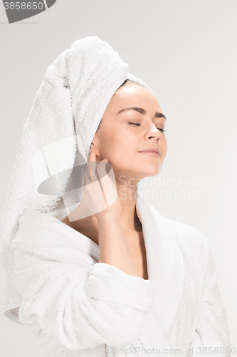 Image of The girl with a clean skin in bathroom