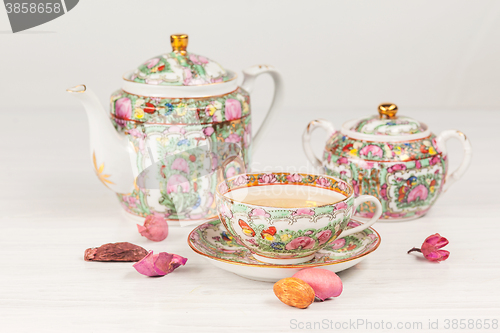 Image of Tea and porcelain set on the table