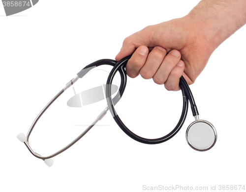 Image of Image of a medical doctor with a stethoscope in his hands isolat